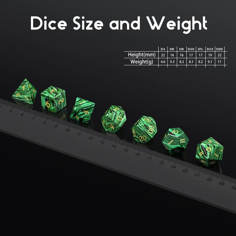 DNDND Malachite Gemstone DND Dice Set 7 PCS D&D Dice with Gorgeous Gift Case for Dungeons and Dragon Tabletop Game (Malachite) - Image 4